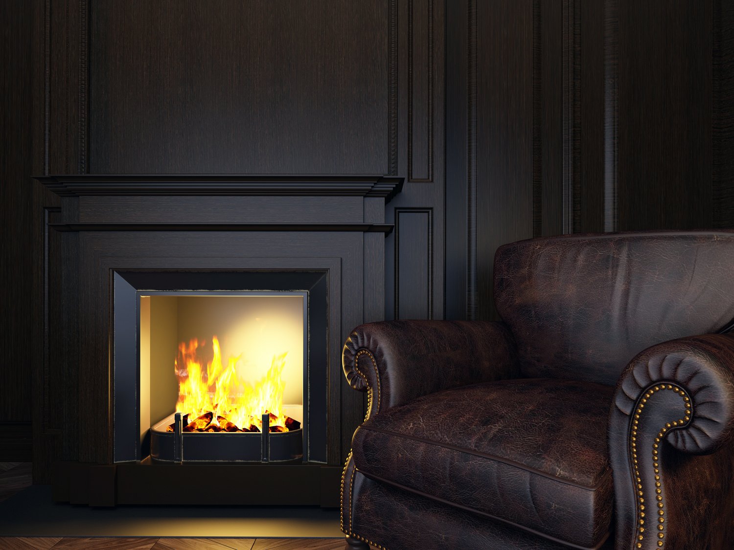 armchair and fireplace